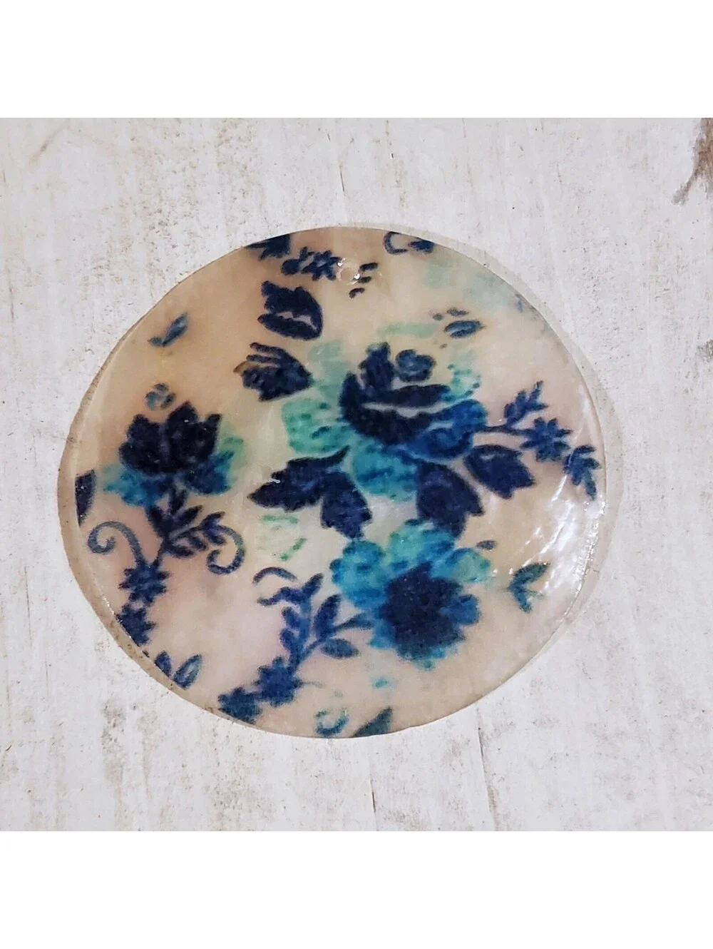 Black & Blue Roses 50mm Capiz Shell Pendant Focal Bead